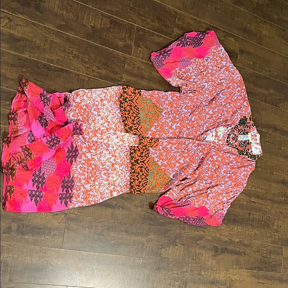 Free People Red and Purple Patterned Kimono